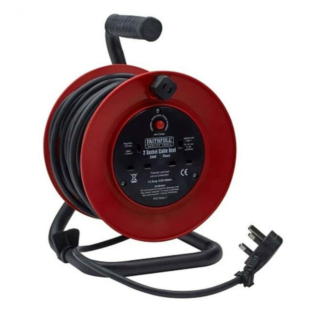 Faithfull XMS23CABLE20 Open Drum Cable Reel 240V 13A 2-Socket 20m