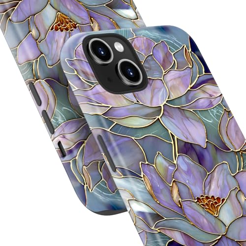 Image of Goodon for iPhone 14 Case /iPhone 13 Case Cute - Wireless Charging Compatible - Dual-Layer Hard Shell + Silicone Cover - Protective Trendy Phone Case for Women - Abstract Lotus