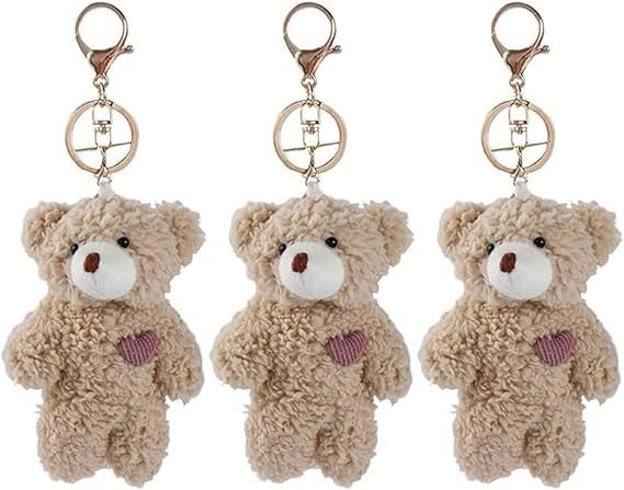 Elzhan 3 Pcs Brown Bear Pink Heart Plush Stuffed Keychain For Backpack, Plush, Backpack keychain, Soft Cotton Key Chain For DIY Keychain Crafts Stuffed Animals, Car Accessories