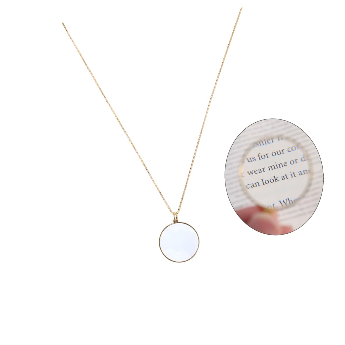 SHERCHPRY Golden Optical Pendant Necklace Magnifier with Glass Lens for Reading and Inspection Compact Visual Aid for Home and Outdoor Use Stylish Accessory with Buckle Design