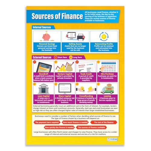 Daydream Education Sources of Finance Business Classroom Poster - EXTRA LARGE 33” x 23.5” - Gloss Paper - Business Studies Class Decoration - Wall Charts