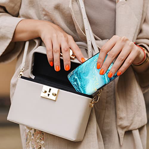 Image of Credit Card Holder, Mini Aluminum Card Wallet RFID Blocking Slim Metal Hard Card Case for Women Men, Blue Ocean Marble