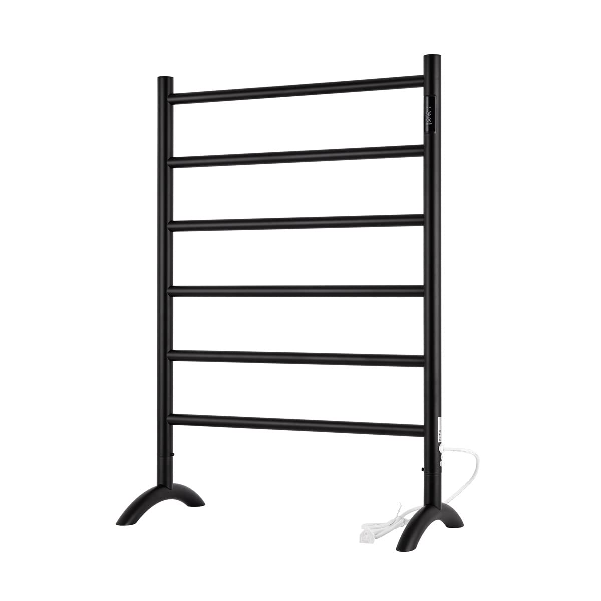Freestanding Towel Warmer 6 Bars Plug-in Option 3 Working Modes Black Stainless Steel 24" W 34" H