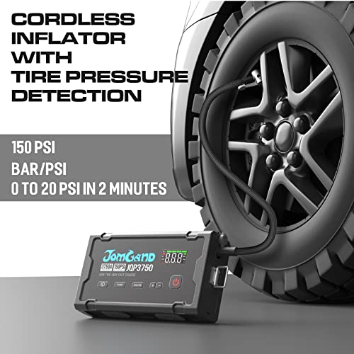 Jomgand Jqp3750 Jump Starter With Air Compressor, 3750 Amp 12V Lithium Battery Pack With Pd 60W Two-Way Fast Charging, 150Psi Digital Tire Inflator, Car Booster For 10.0L Gas Or 8.5L Diesel Engines #TOP2
