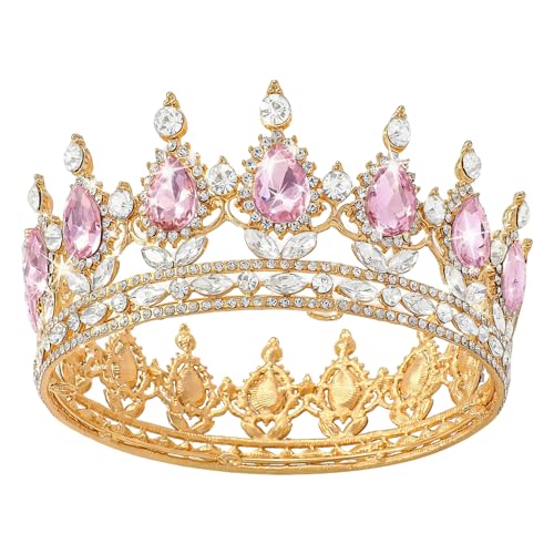 Euablfo Coroa para mulher, coroas de diamantes de imitação, coroa para bolo, coroa de aniversário com tiara de diamantes rosa, meninas, princesas, festa de aniversário, aniversário da noiva