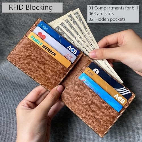 Image of HATA Black Exotic Bifold Leather Wallet for Men, Slim Minimalist Men Wallet, Hand-Stitched RFID Blocking Leather Wallets, Handmade Gift for Birthday, Anniversary, Father's Day VINAM-90