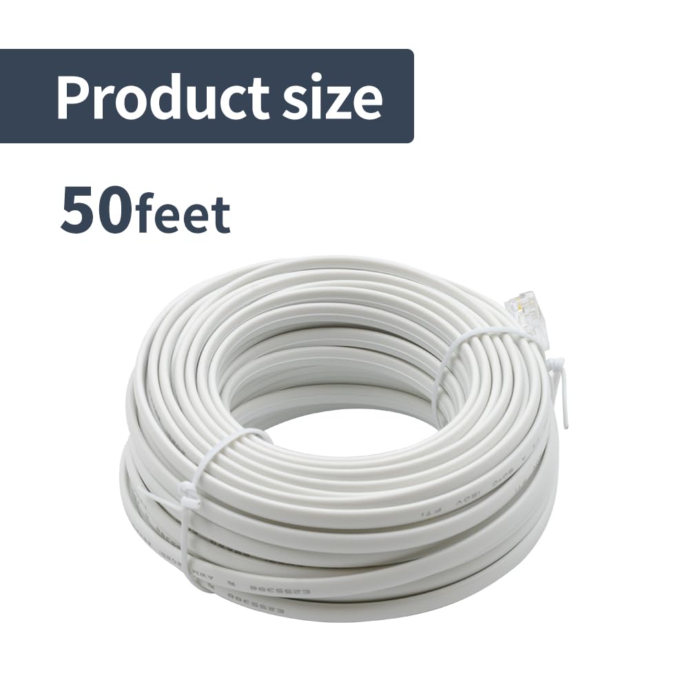 AV04220 Kabel telefoniczny RJ11 6P4C do telefonu stacjonarnego, faksu, modemu, do użytku na ścianie i na zewnątrz, biały, 15,2 m