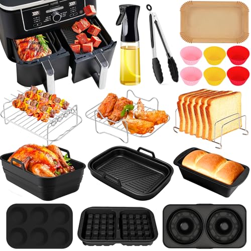21PCS Heißluftfritteuse Zubehör Airfryer Zubehör für Ninja Foodi Max Dual Zone AF400EU AF400EUCP SL400EU SL400EUCP 7.6L-9.5L Silikonform für heißluftfritteuse Air Fryer Accessories
