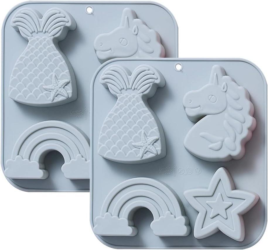 8-Cavity Muffin & Cupcake Pans Silicone Mold, Non-Stick, Easy to Release | Including Fish Tail, Unicorn, Rainbow, Pentagram, Baking Molds for Making Small Cake, Jelly, Chocolate, Tart, Bites Mold