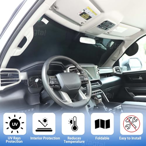 Image of Windshield Snow /Sunshade Cover Fit for Toyota Tundra 2022-2024, Front Windshield Protector, Car Front Windshield Cover from Snow, Rain, Sun, with Tool Free Installation(Black)