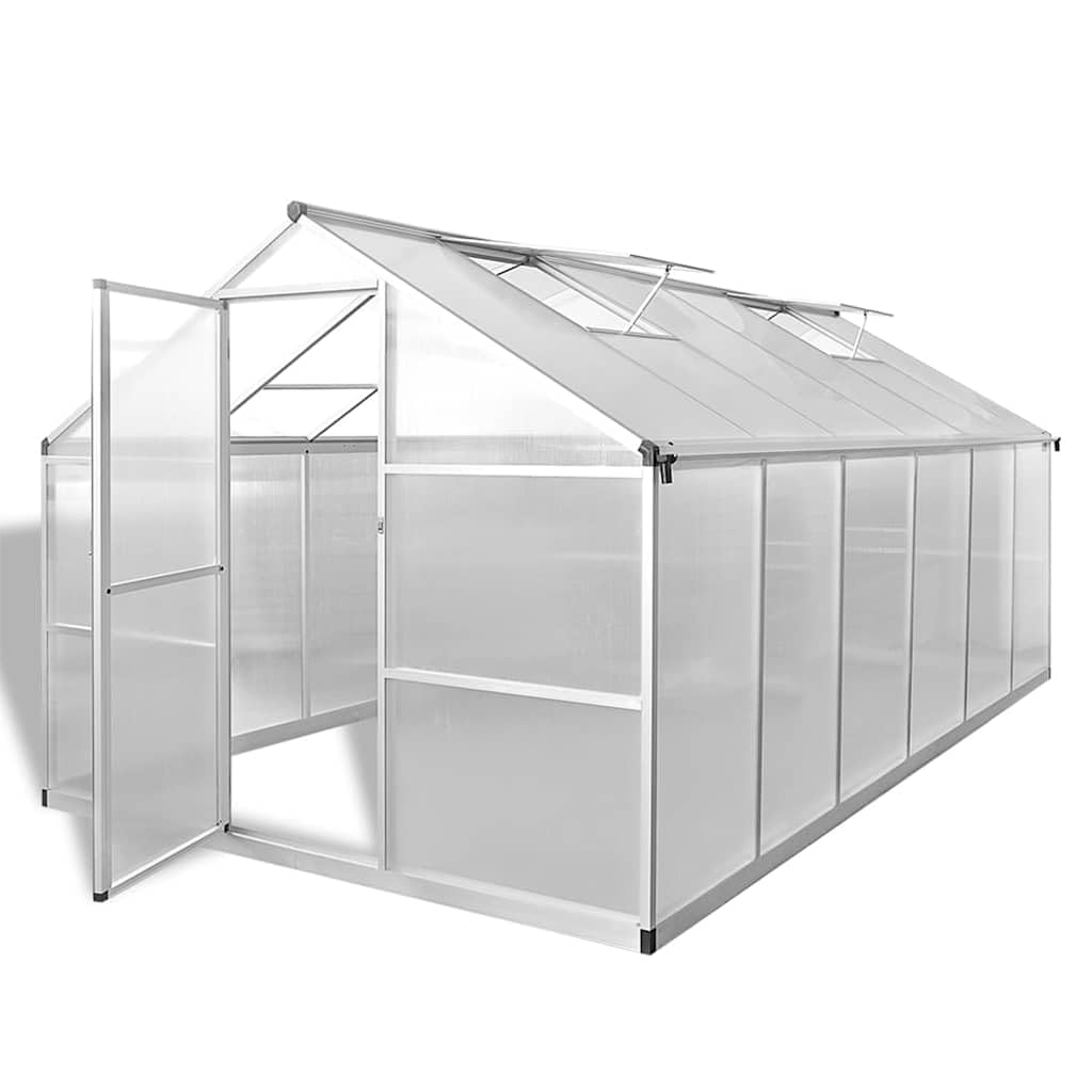 Szklarnia z fundamentem, wzmocnione aluminium, 361 x 250 x 195 cm, 9,025 m², podwójne ściany, poliwęglan, odporna na promieniowanie UV, do uprawy, ochrona przed mrozem