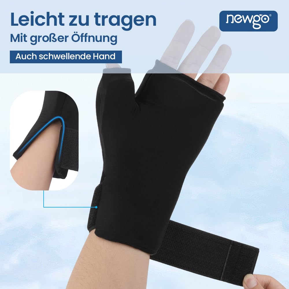 NEWGO Gel Gloves Cooling Gloves Cold & Heat Therapy for Hands, Fingers for Chemo Therapy, Rheumatism, Pack of 2 (Black)