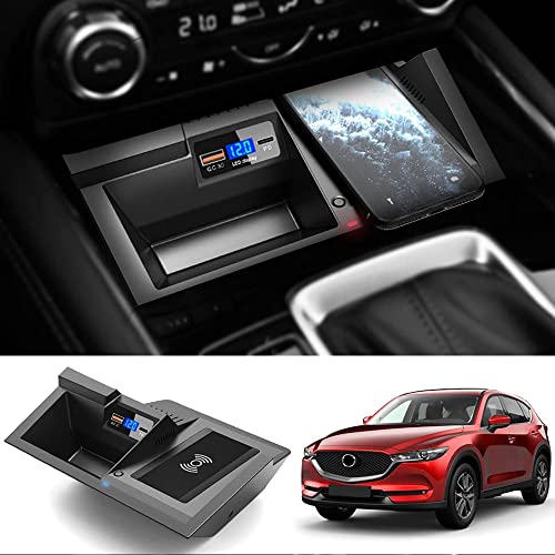 Braveking1 2022 Nuevo Cargador Inalámbrico Coche Compatible con Mazda CX5 CX-5 2017 2018 2019 2020 2021 Auto Consola Central Panel, 15W Carga Rápida Auto Teléfono Cargador para iPhone 12/11 Samsung Cover