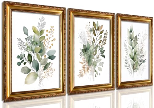 Gold Framed Botanical Wall Art Set of 3, Sage...