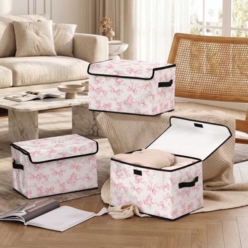 Image of Stackable Storage Bins with Lids,Closet Organizers Fabric Box for Home and Office,Blanket Clothes Organizers,Under Bed Storage Containers 3 Pack
