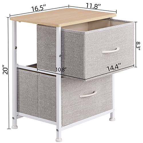 Somdot Nightstand With 2 Drawers, Bedside Table Small Dresser With Removable Fabric Bins For Bedroom Nursery Closet Living Room - Sturdy Steel Frame, Wood Top, Pull Handle - Grey/Natural Maple #TOP2