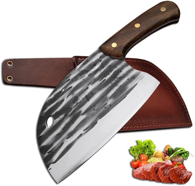 Meat Cleaver,Cleaver Knife 6.3 Inch High-Carbon Steel Meat Cleaver Forged Kitchen Knives Full Tang Handle Butcher Knife Chef Cooking Slicing Chopping Cutter (Color : Knife and sheath)