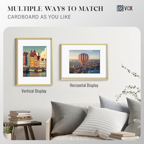 Image of VCK 12x16 Frame Gold Metal, Real Glass, 8.5x11 Mat, Set of 6, for Picture