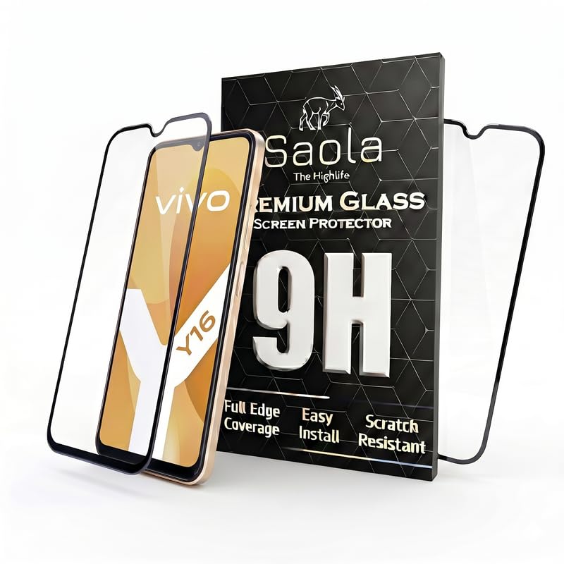 Image of Saola Hd+ Oleophobic Tempered Glass Screen Protector For Vivo Y16 Smartphone (Pack Of 2) With Free Installation Kit. Full Screen Coverage - 6.51 Inch