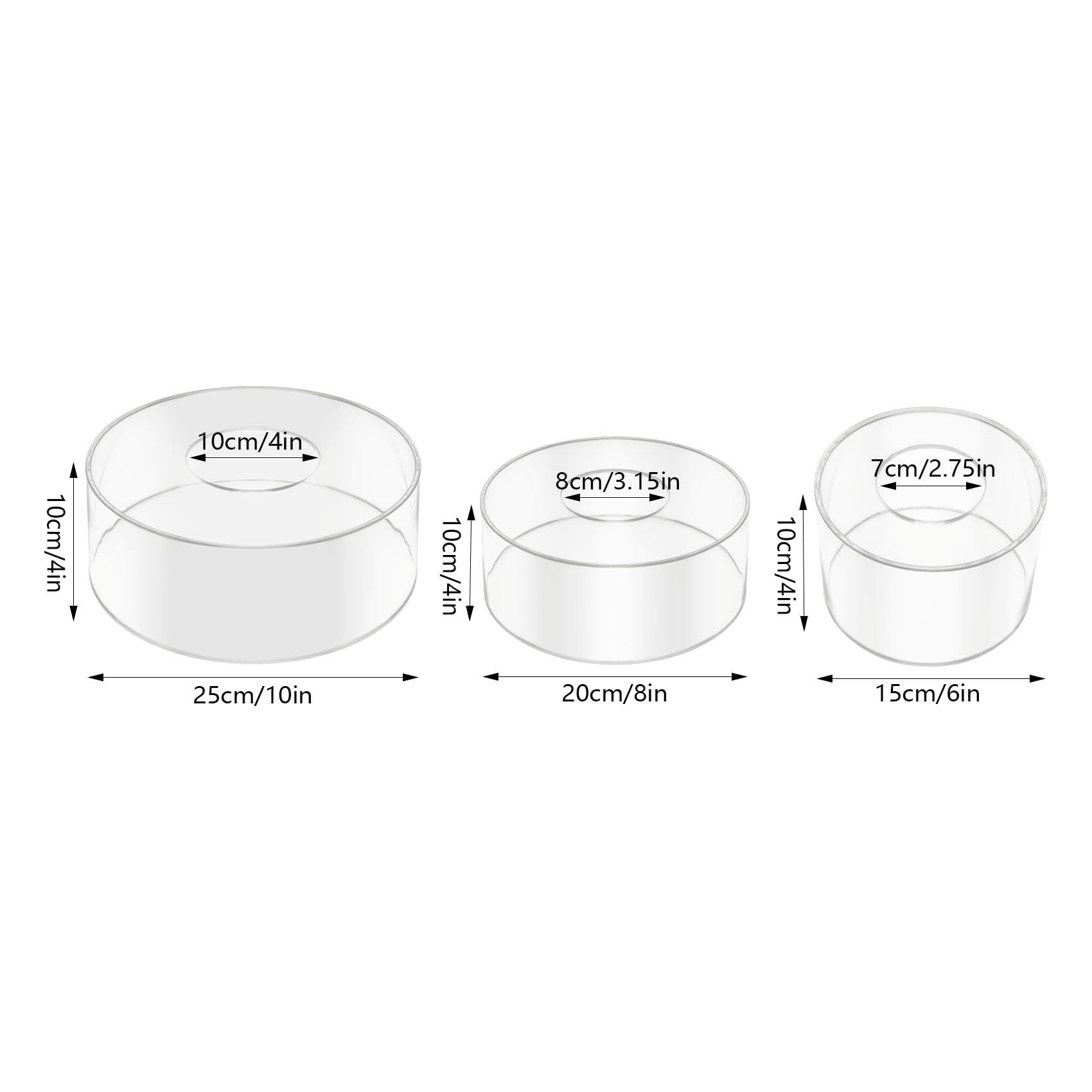 Acryl füllbar Kuchen Stand Runde Zylinder Display Riser Display Box Mittelstück Kuchen- und Dessertständer Clear Acrylic Cake Stand für Hochzeit Geburtstag Party mit LED-Lichtstreifen (6+8+10inch)