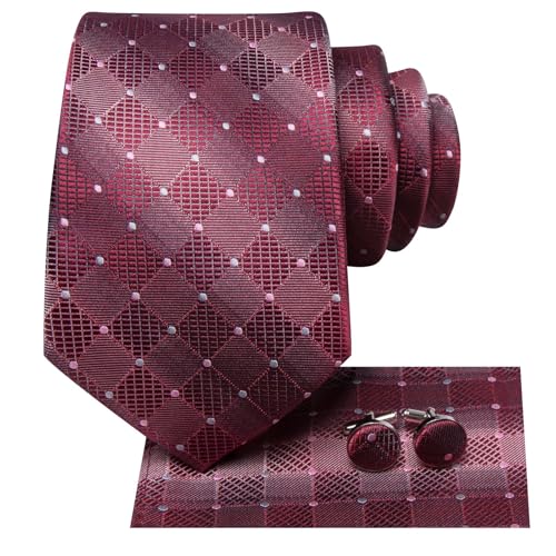 Image of Dubulle Silk Ties Set for Men Formal Paisley Striped Necktie Pocket Square Cufflinks 3PCS Sets Wedding Business Party