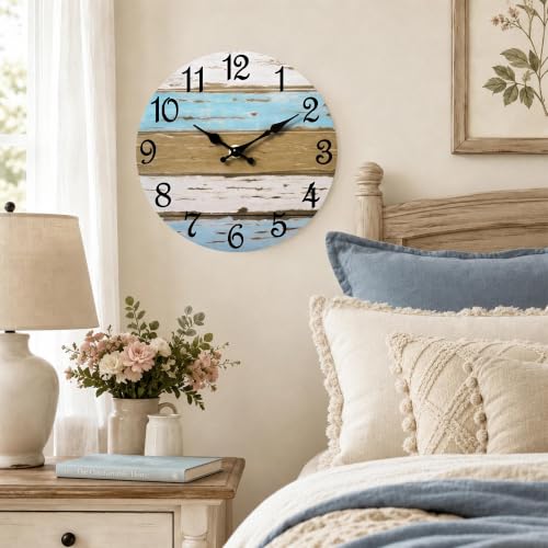 Image of CHYLIN Wall Clock Silent Non-Ticking Battery Operated Rustic Wood Grain