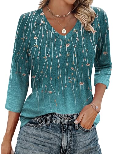 Image of Zeagoo Womens 3/4 Sleeve Tops Casual Tunic Blouses Elegant V Neck Shirts