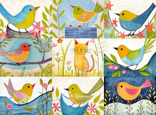 Cross & Glory - Vibrant - Cat in The Bird's Nest - 1000 Piece Jigsaw Puzzle for Adults | Bird & Cat Collage | 20 x 27 Inches