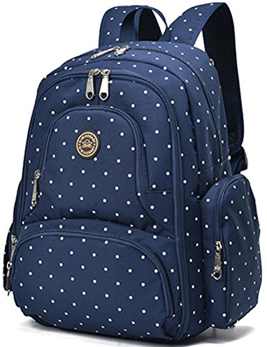 Aidonger Baby Wickelrucksack Multi-function Rucksack mit 2 Taschenclips (Dunkelblau&Dot)