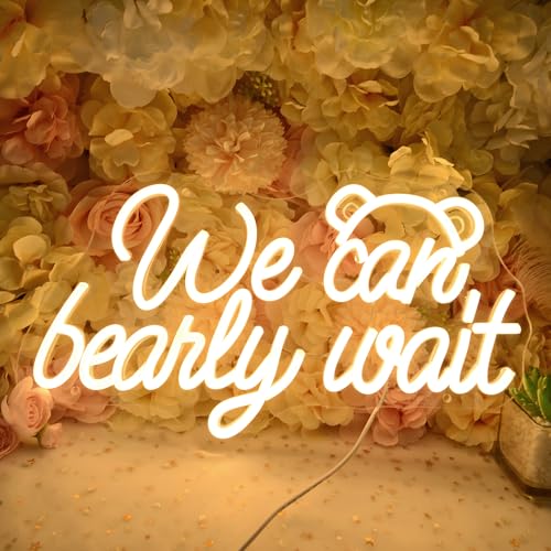 Image of Planzo We Can Bearly Wait LED Neon Light Sign Baby Shower Gifts Wall Decor | Baby Room Kids Room Nursery Bedroom Hanging Neon Sign for Wall Decor Decor, Wedding Birthday Party Decor, USB, 15.7 inchx8.7 inch