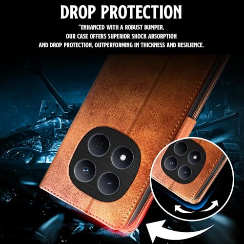 Image of WOW IMAGINE Shock Proof Flip Cover Back Case for Redmi Note 15 Pro 5G (Magnetic Button Flip Case | Wallet Pockets & Stand | Leather Finish | Alder Brown)