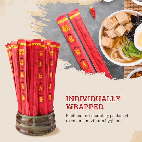 52USA Disposable Bamboo Chopsticks (100 Sets) - 9\'\' Long, UV Treated, Individually Wrapped Japanese and Chinese Wooden Chopsticks Bulk