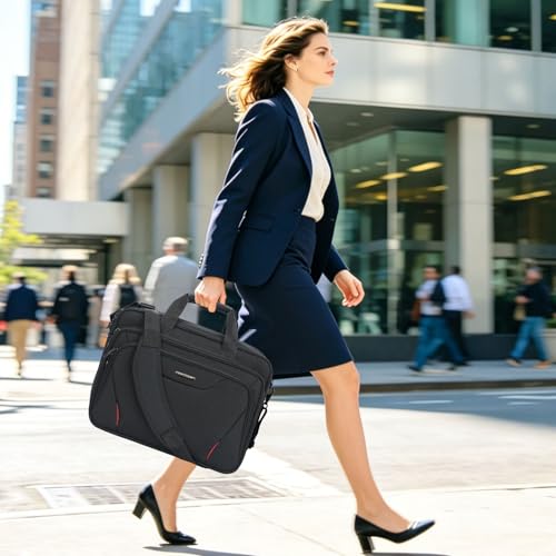 Image of KROSER Laptop Bag Premium Laptop Briefcase Fits Up to 17.3 Inch Laptop Expandable Water-Repellent Shoulder Messenger Bag Computer Bag for Travel /Business /Men /Women-Black /Red