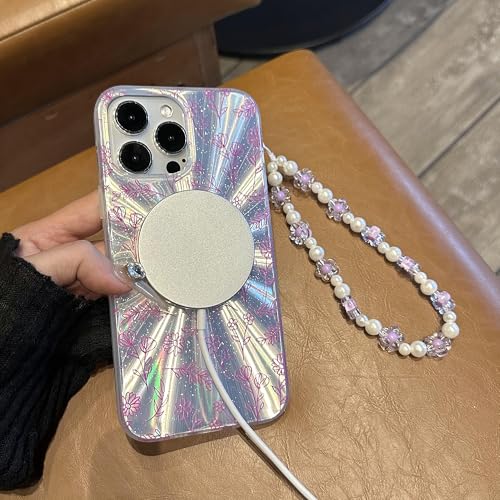 Coque fleurie iPhone 15 avec bracelet perles, le cadeau idéal - 3