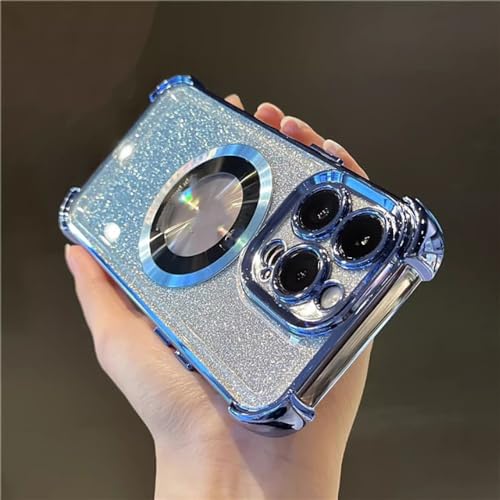 Étui magnétique bleu pailleté pour iPhone 15 Pro Max en soirée