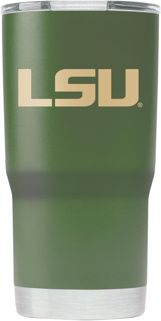 Gametime Sidekicks LSU Tigers 20oz Olive Green Tumbler - Officially Licensed, 18/8 Stainless Steel, Double-walled, Vacuum-insulated, UV LED Printed Logos, Sweatless, Stays Hot/Cold