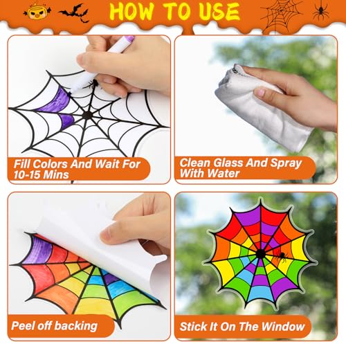Qyeahkj QY1421 42Pcs Halloween Arts Crafts For Kids Halloween Spider Web Window Suncatchers Craft Diy Halloween Coloring Craft Window Cling Sticker With Markers Halloween Party Gift For Home Classroom Decor thumb #2