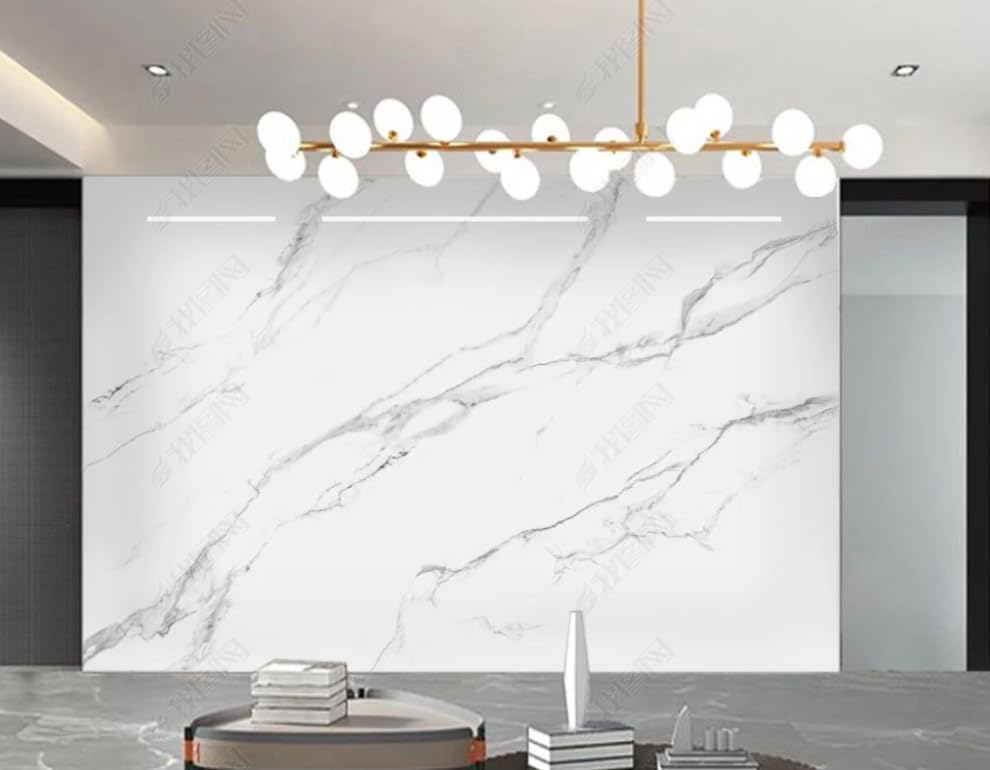 Papier peint intissé marbre blanc mural 400x280cm masquage imperfections défauts mur