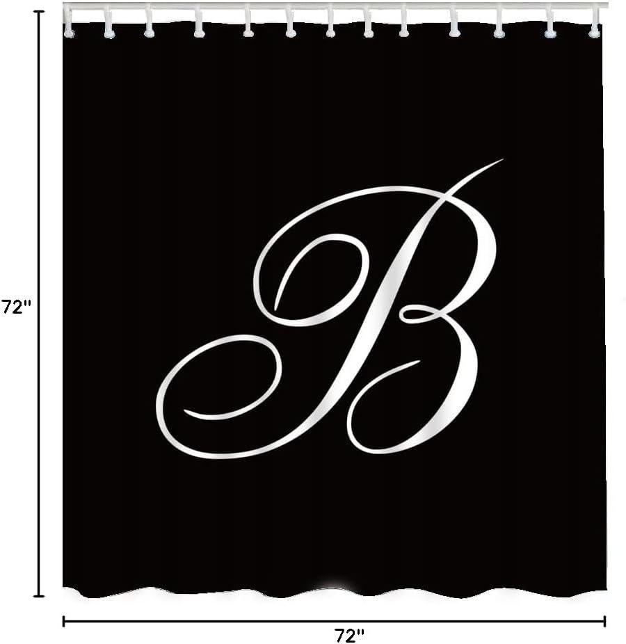 Monogram B Shower Curtain Black Stylish and Classy Letter B Classic Simple Fabric Bath Curtain Bathroom Printing Decor Set with 12 Hooks Standard Size 72×72 Inch