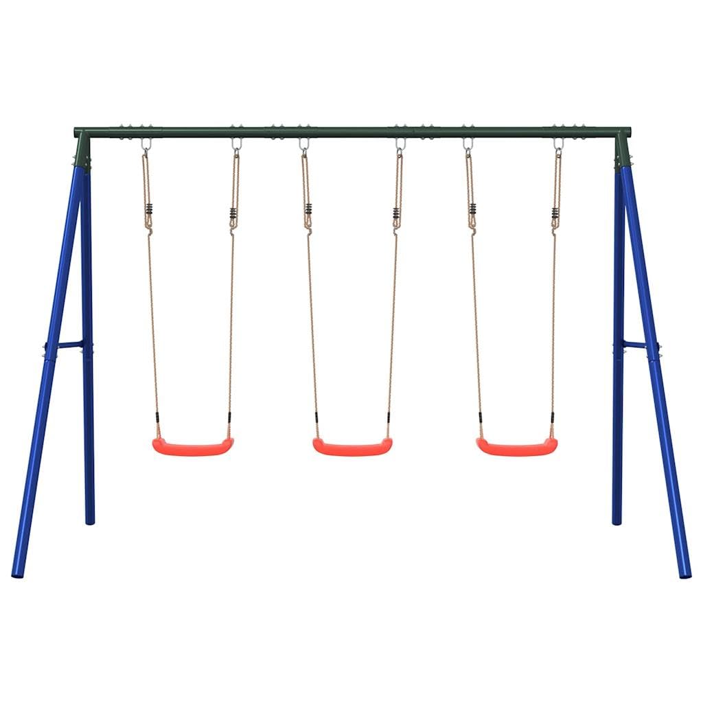 Zestaw huśtawek z 3 huśtawkami z lakierowanej stali, 273,5 x 185 x 185 cm, zabawka ogrodowa dla dzieci w wieku 3-10 lat, plac zabaw na świeżym powietrzu z regulowanymi siedzeniami do ruchu i