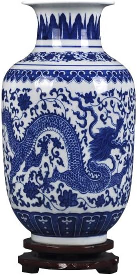 fanquare Jingdezhen Blue and White Porcelain Flower Vase, Small Handmade Dragon Ceramic Vase, Decorative Vase, Height 30cm