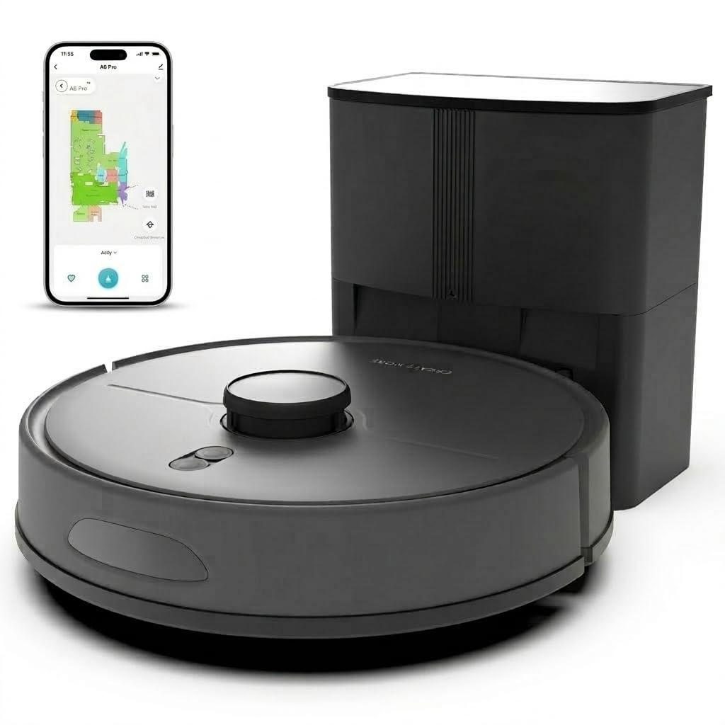 Robot Vacuum Cleaner with Mop, 10,000Pa Suction, Self-Emptying Station (120-Day), LiDAR Navigation, Multi-Floor Mapping, 150-Min Runtime, Carpet Boost, Anti-Tangle, No-Go Zones, App/Voice – 3-Pin Plug
