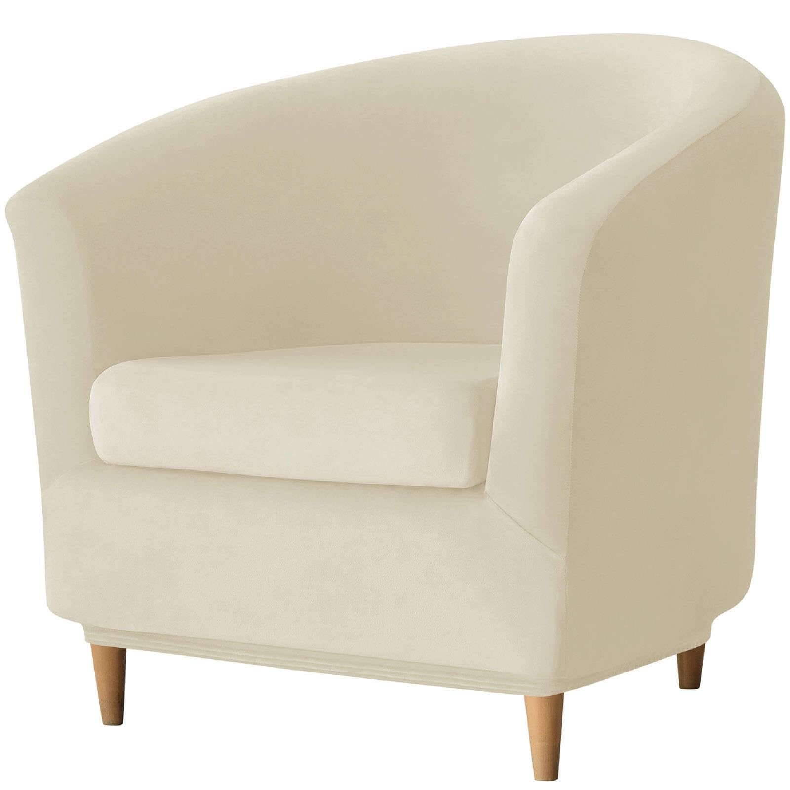 WJHDWYD 2 Piece Chesterfield Convertible Armchair Cover, Velvet Club Chair Cover with Non-Slip Cushion Cover Tub Chair Sofa Cover for Hotel(Beige)