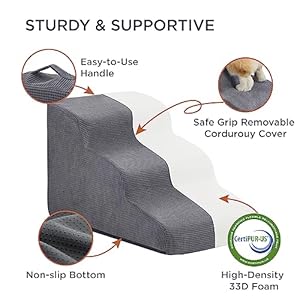 Lesure Dog Stairs for Small Dogs and Cats Pet Steps Ramp for Bed and Couch with CertiPUR-US Certified Foam with Non-Slip Bottom, Grey, 2 Steps Lesure Dog Stairs for Small Dogs and Cats Pet Steps Ramp for Bed and Couch with CertiPUR US Certified Foam with Non Slip Bottom Grey 2 Steps