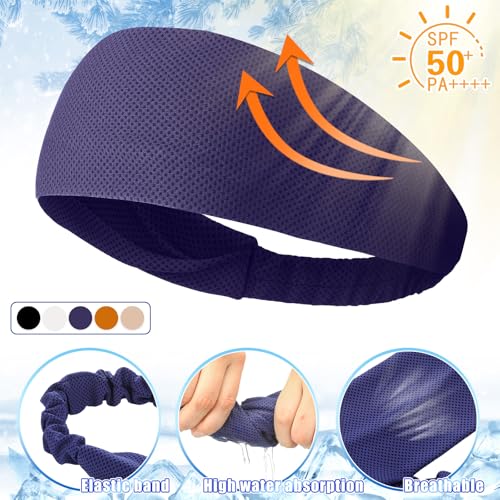 Image of 5pcs Summer Cooling Headbands for Men Stretchy Workout Sports Sweatbands Absorb Chill Cool Hairband for Hot Weather Running Golf Athletic