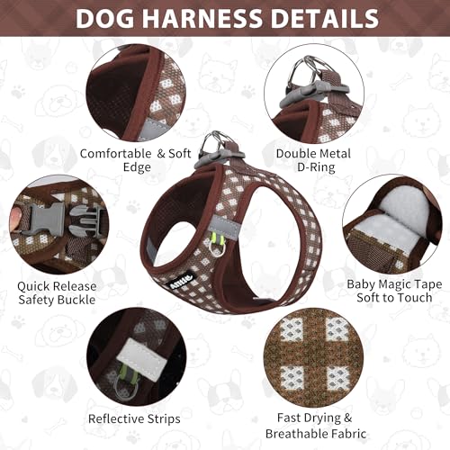 AIITLE Verstellbares Hundegeschirr und Leinen-Set, weiches Netzgewebe, reflektierendes Karomuster, Welpen und Hauskatzen, zum Spazierengehen und Laufen im Freien, Schokolade, XS