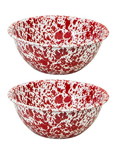 Crow Canyon Enamelware Serving Bowl Red and White Marble 8.5 Inches in Diameter By 3.2 Inches Tall