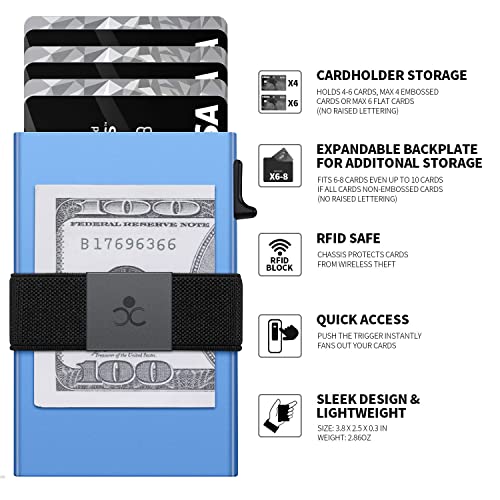 Image of SEMORID Slim Aluminum Card Holder Wallet - RFID Blocking Pop up Minimalist Wallet for Men | Front Pocket Smart Wallet Metal Card Case | Gifts for Him (Blue)