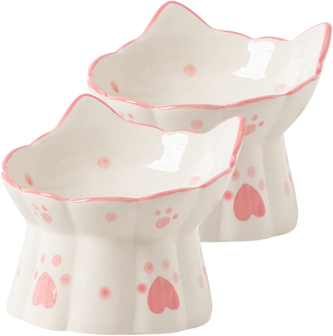 2pcs Elevated Ceramic Cat Bowls Raised Cat Feeder for Food Water Stable Base Design Easy to High-Grade Material Prevents Spills