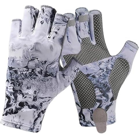 Fishing Gloves UPF50+ Sun Gloves, UV Protection Fingerless Gloves Men Women for Fly Fishing,Sailing,Hiking,Kayaking, Rowing,Paddling,Canoeing,Hunting,Fisherman Fishing Accessories (Grey, Medium) Cover
